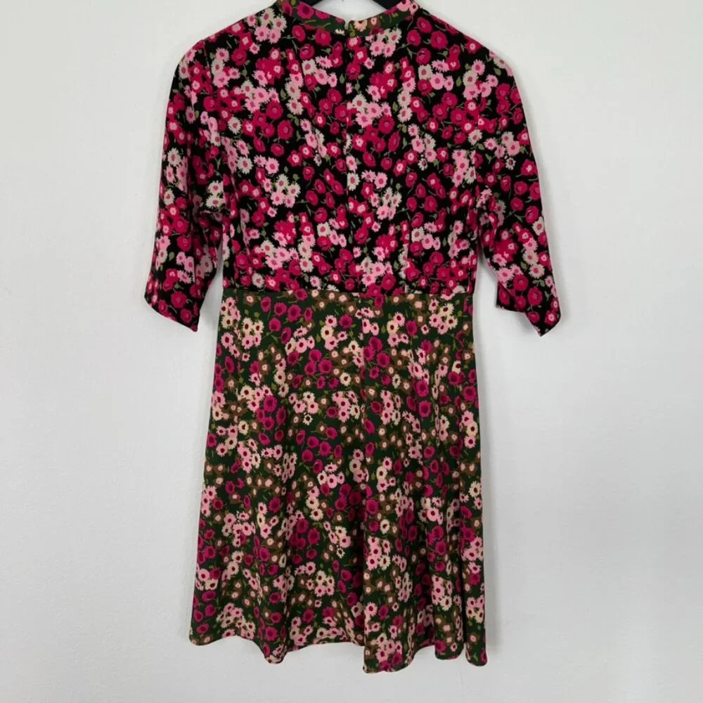 ASOS sz4 Boho Twiggy festival floral garden dress high neck 3/4 sleeve - Picture 2 of 5